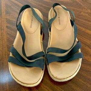 Lucky Brand slip on sandals, black strap, women’s size 9